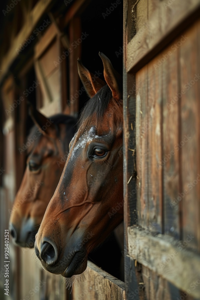 Fototapeta premium Post-Race Horse Care: Handler Bathing a Racehorse in Stable for Recovery and Bonding