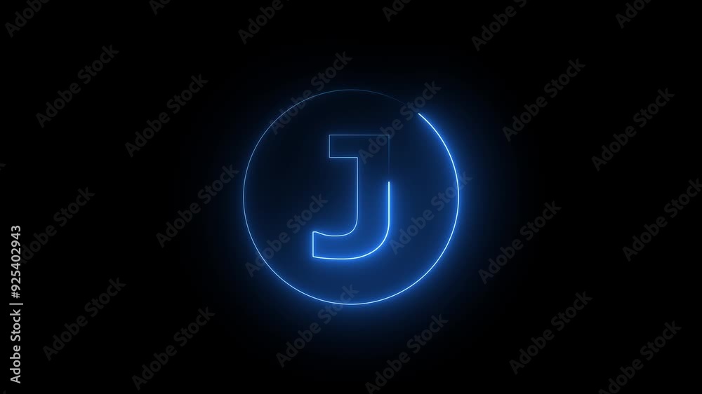 Abstract neon light J text animation ,blue and red color text . Abstract glowing neon line skip left icon animation. Abstract neon light J text animation ,blue and red color text . Abstract glowing neon line skip left icon animation.