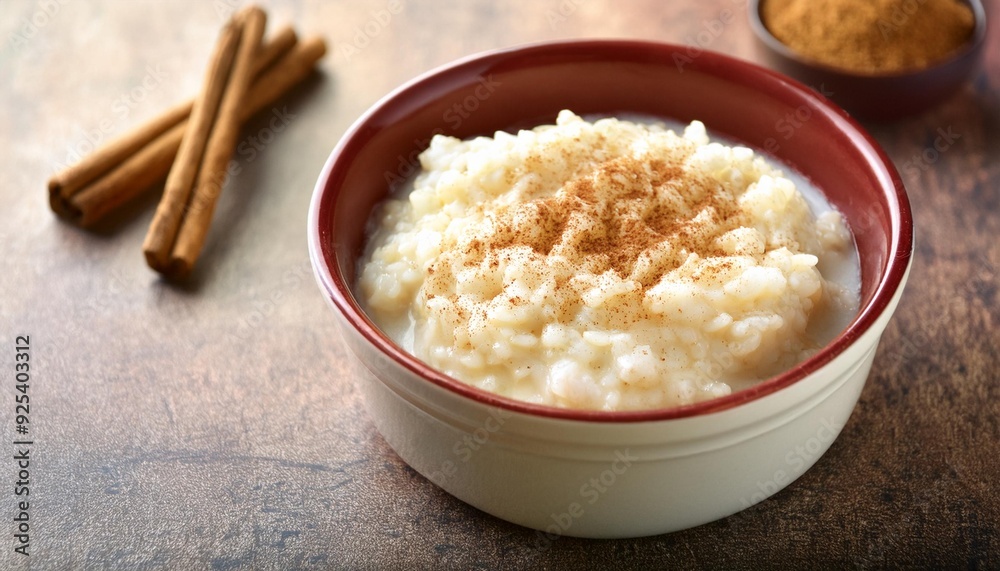 A creamy rice pudding with cinnamon and sugar A creamy rice pudding with cinnamon and sugar