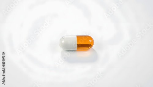 Single Zonisamide capsule on white surface, reflecting light isolated with white highlights, png photo