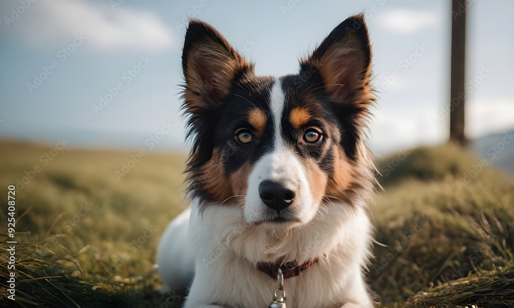 Beautiful border collie dog relaxing in a meadow Beautiful border collie dog relaxing in a meadow
