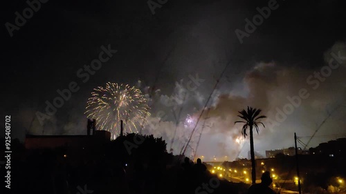 fireworks over the Elche city in Spain.