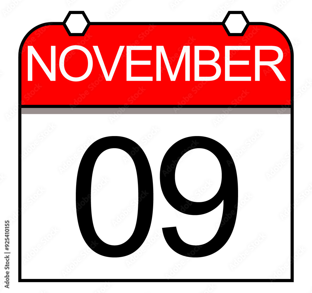 November 9. 9th day of the month, isolated daily calendar. November 9. 9th day of the month, isolated daily calendar.