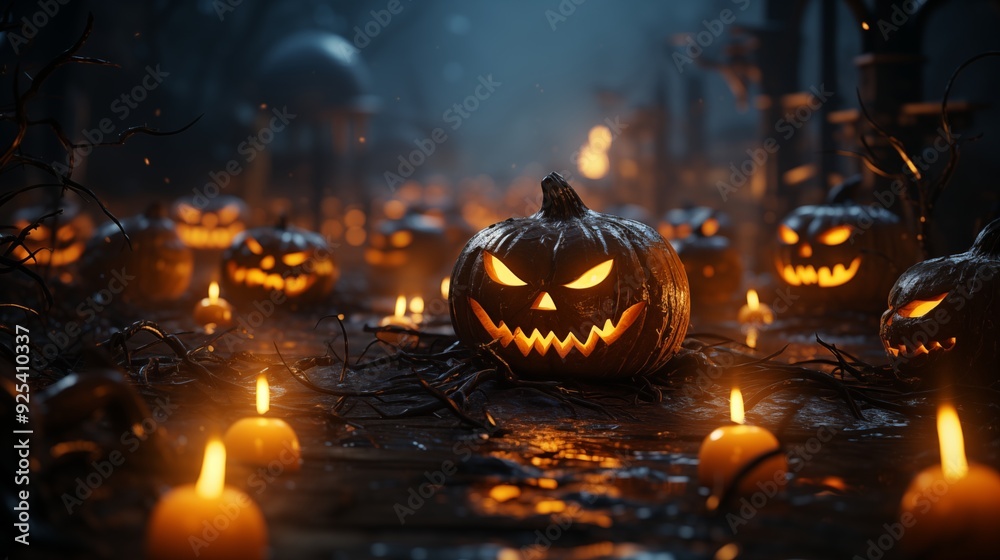 Obraz premium Spooky pumpkins in abstract background.