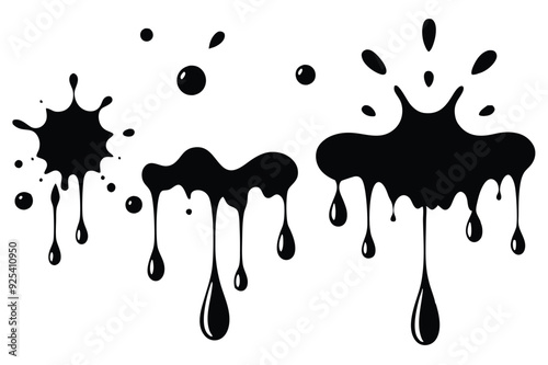 Water drops and splash silhouette collection in simple doodle style. Set different liquid shapes and silhouette. 