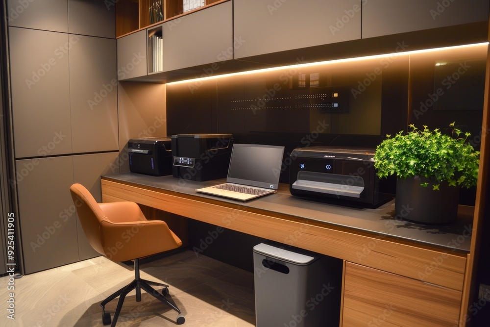Sleek Modern Home Office with Built-In Waste Sorting Station for an Eco-Friendly Workspace Design Sleek Modern Home Office with Built-In Waste Sorting Station for an Eco-Friendly Workspace Design