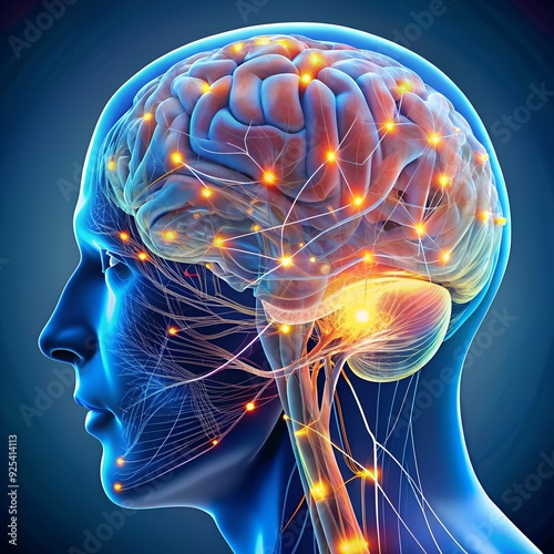 A detailed cross-section of the human brain with highlighted neural connections photo