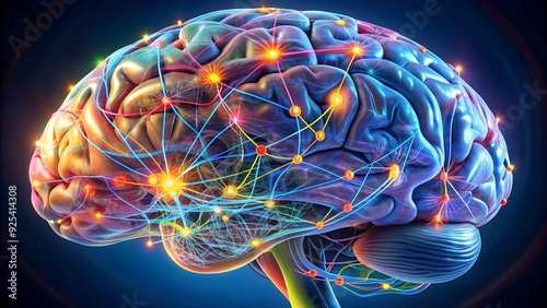 A detailed cross-section of the human brain with highlighted neural connections