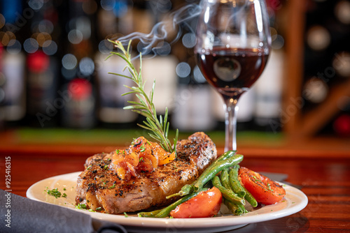 Schilderij op canvas Heritage Pork Porterhouse on a bed of mashed potato with seasonal vegetables