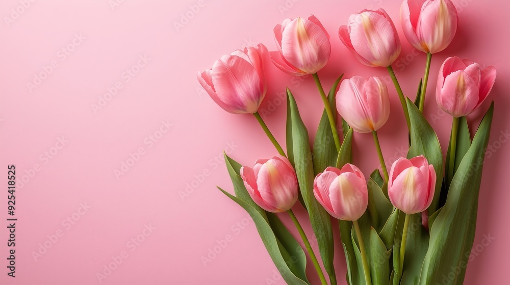 A Stunning Display of Pink Tulips Against a Soft Pink Background A Stunning Display of Pink Tulips Against a Soft Pink Background