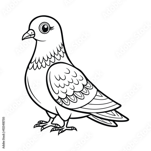 A black and white drawing of a Pigeon bird 03
