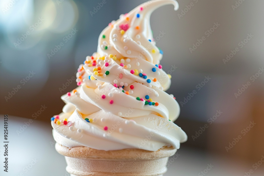 Close Up of a Soft Serve Ice Cream Cone with Sprinkles Close Up of a Soft Serve Ice Cream Cone with Sprinkles