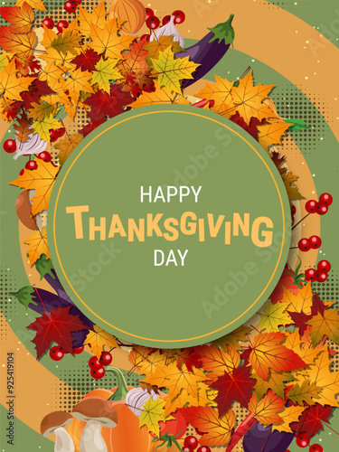Happy Thanksgiving Day cartoon style vector illustration. Design for flyer, poster, invitation card, coupon, voucher