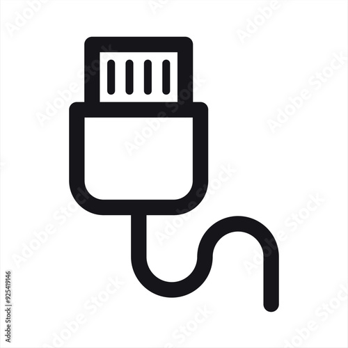 USB Charger Cable Mobile Phone and Smartphone USB Cable Outline Vector Icon, Looping Cable With USB And Micro-USB Connectors Icon