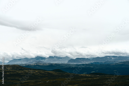 View towards the Rondane Mountains from Einunndalen Valley, Norway's longest summer farm valley or "seterdal", a day in late summer of 2024.