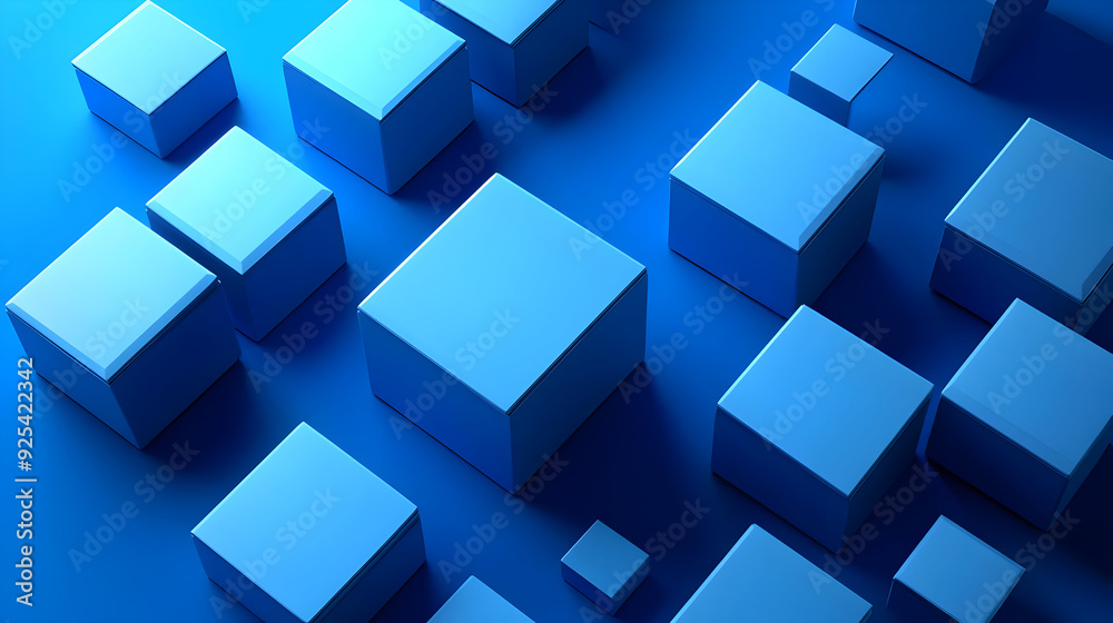 Abstract arrangement of blue cubes in a gradient background. Abstract arrangement of blue cubes in a gradient background.