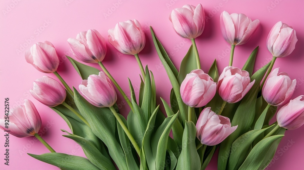 Beautiful Pink Tulip Bouquet on a Soft Pink Background Beautiful Pink Tulip Bouquet on a Soft Pink Background