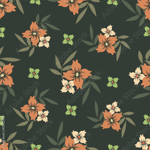Elegance pink floral stems seamless pattern on a grey background. Vector hand drawn. Artistic, abstract flowers and tiny leaves, buds bells printing. Template for designs, fabric, fashion, textile
