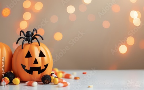Halloween Decorations With Orange Pumpkins and Candy on a Table