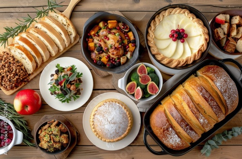 Autumn Feast With Roasted Chicken, Fresh Bread, And Seasonal Vegetables
