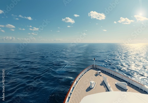 Cruise Ship Deck Overlooking Sparkling Ocean on a Bright Sunny Day