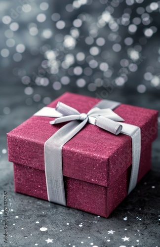 Elegant Purple Gift Box Decorated With Natural Accents on a Dark Surface