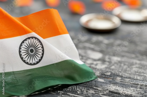 Indian National Flag Draped on a Rustic Wooden Surface