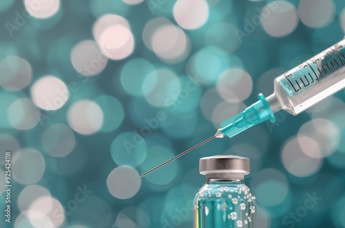 Syringe Preparing Vaccine for Injection Against Background of Blurred Lights
