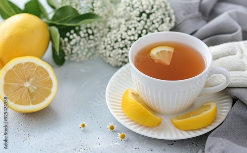 Hot Herbal Tea With Lemon and Fresh Mint on a White Background