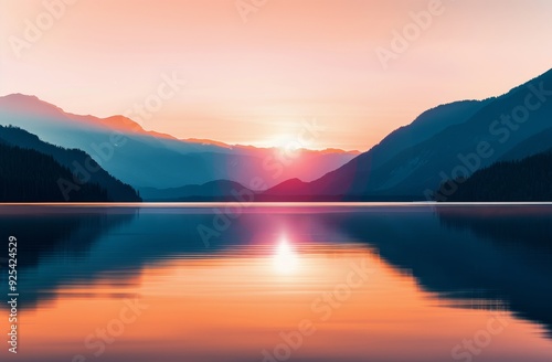 Serene Sunset Over Mountain Lake With Reflective Waters in Tranquil Landscape