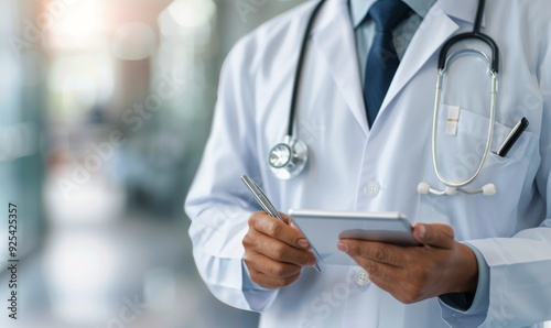 Doctor Using Tablet to Take Notes in a Hospital Environment