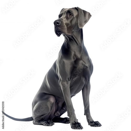 A majestic black Great Dane sitting elegantly, transparent background photo