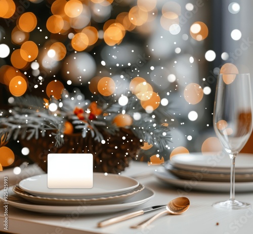 Elegant Table Setting With Blank Place Card and Festive Decorations for Autum...