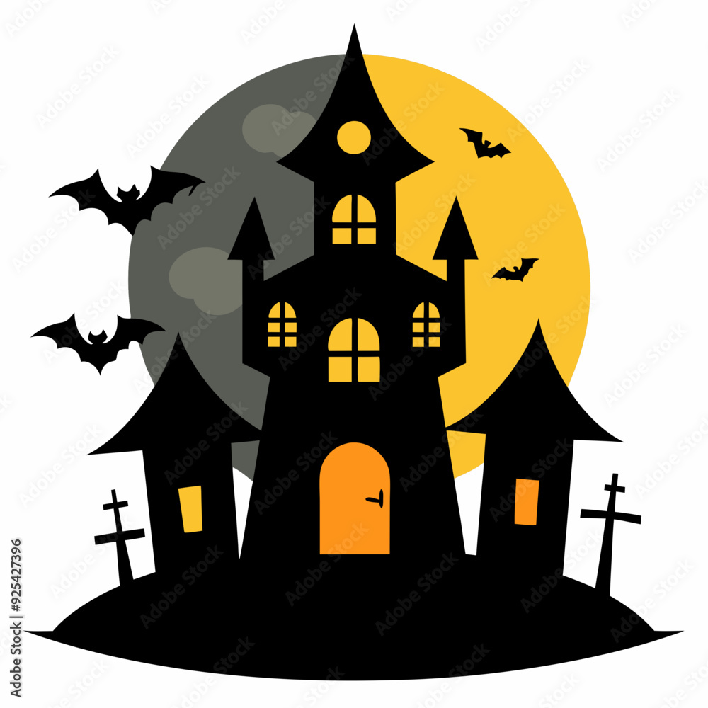 Halloween haunted house with full moon Halloween design vector art illustration Halloween haunted house with full moon Halloween design vector art illustration