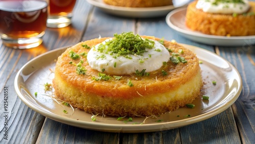 Turkish Food Künefe A dessert made from Kadayif dough, filled with mozzarella and baked with syrup