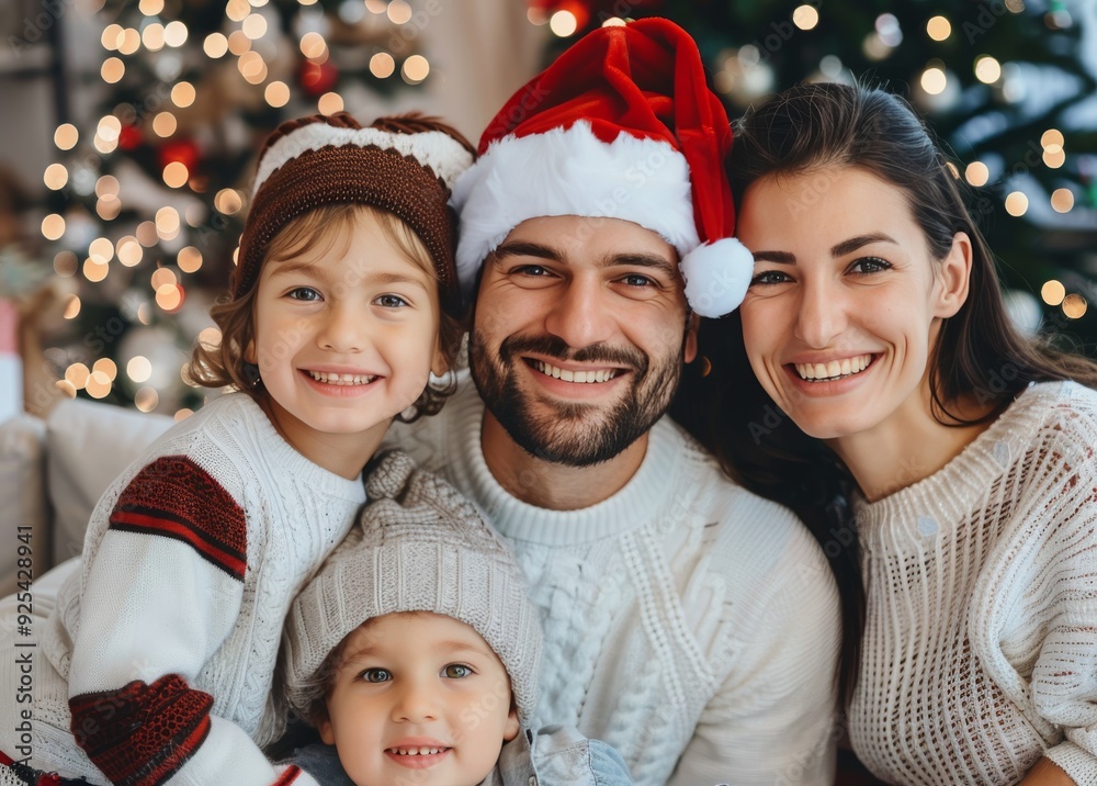 Family Celebrating Christmas Together With Gifts Near a Decorated Tree