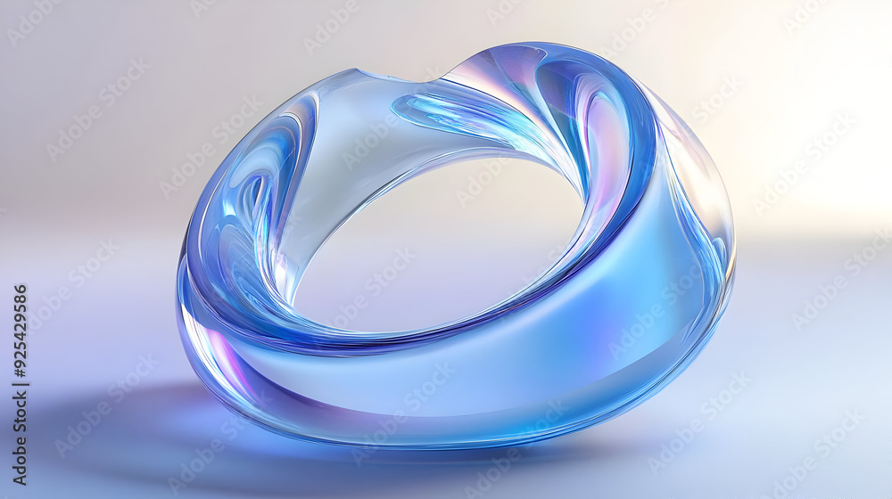 Abstract blue and iridescent glass ring shape. Abstract blue and iridescent glass ring shape.