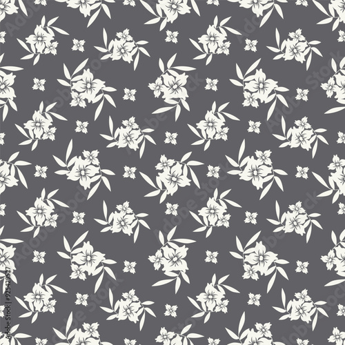 Elegance pink floral stems seamless pattern on a grey background. Vector hand drawn. Artistic, abstract flowers and tiny leaves, buds bells printing. Template for designs, fabric, fashion, textile
