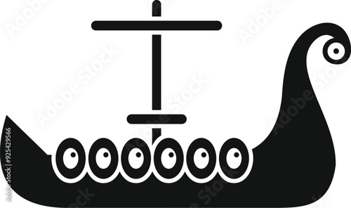 Simple vector icon of a viking boat with oars and a sail, perfect for historical or nautical projects