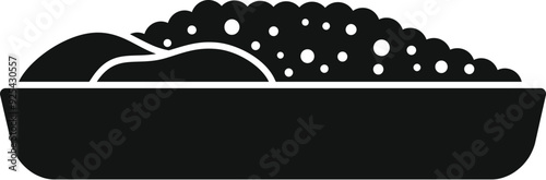 Simple black and white vector icon of a tray containing caviar and garnish