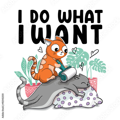 Cute cat vector illustration.Cute t shirt graphics for kids.Pet and lettering poster.Animal pattern print.Cute cats doing massage.Fun and funny cartoon kitty hand drawing.Cute kitten funny slogans.