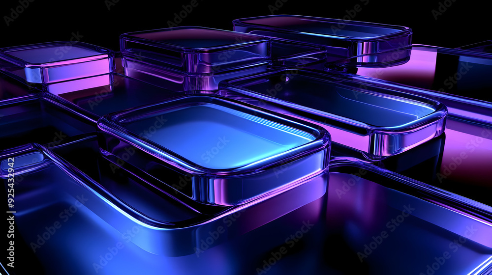 Abstract blue and purple shiny glass shapes on black background. Abstract blue and purple shiny glass shapes on black background.