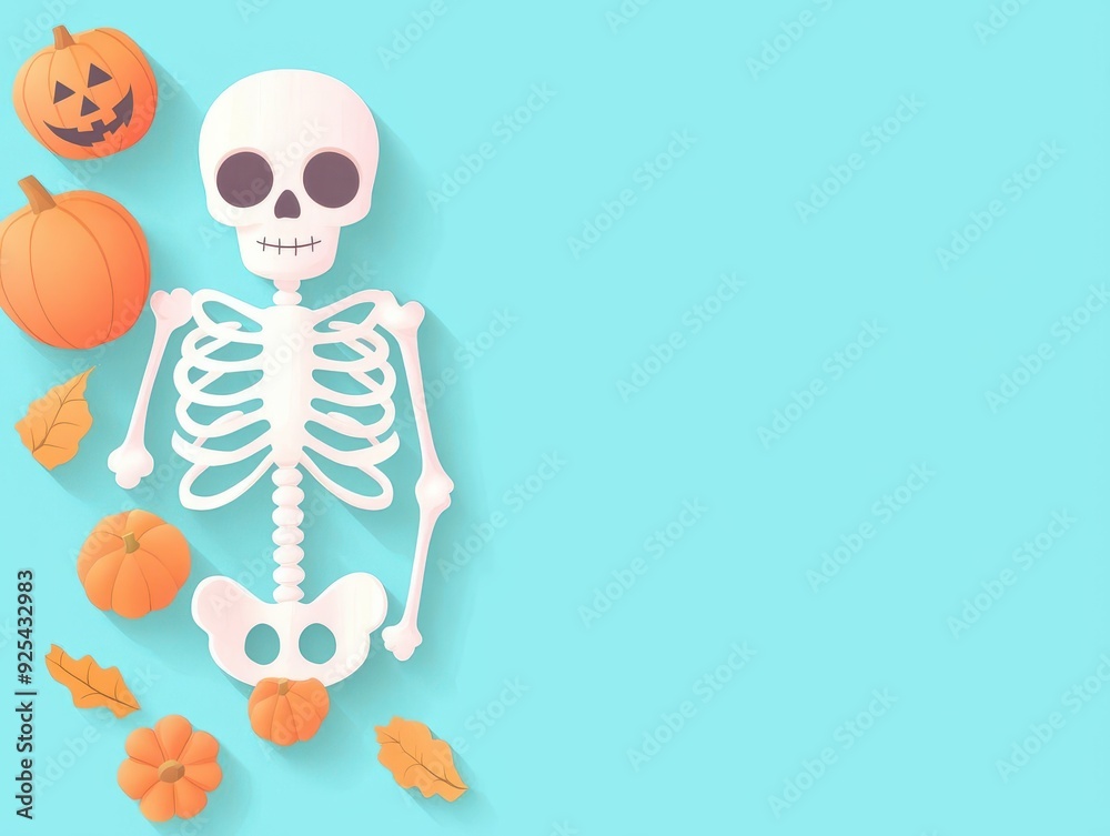 Skeleton flat design top view Halloween theme cartoon drawing vivid Skeleton flat design top view Halloween theme cartoon drawing vivid