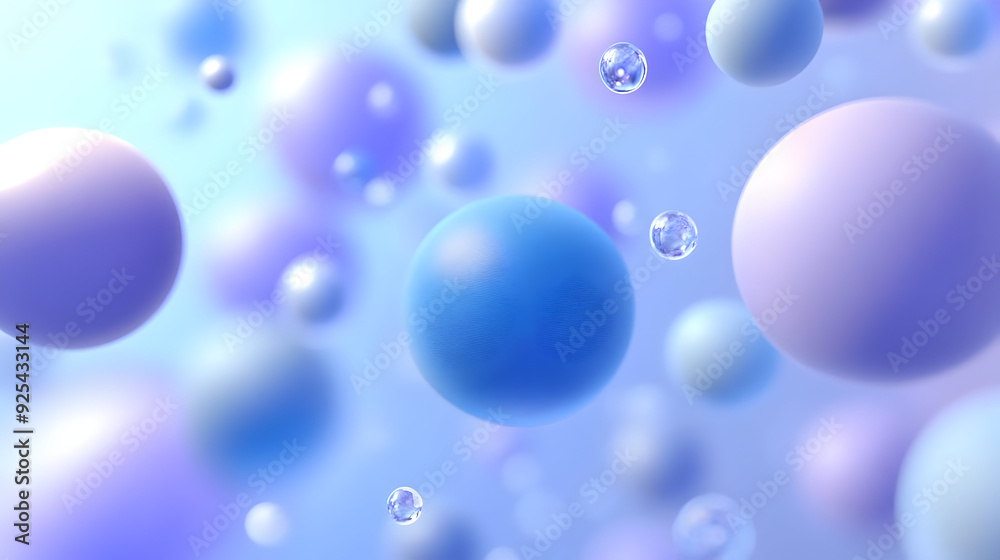 Abstract blue and purple spheres on a soft blue background. Abstract blue and purple spheres on a soft blue background.