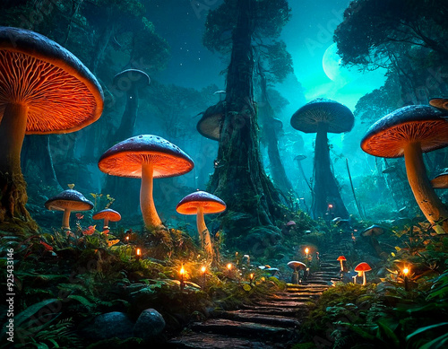 Moonlit Mushroom Path, Generative AI