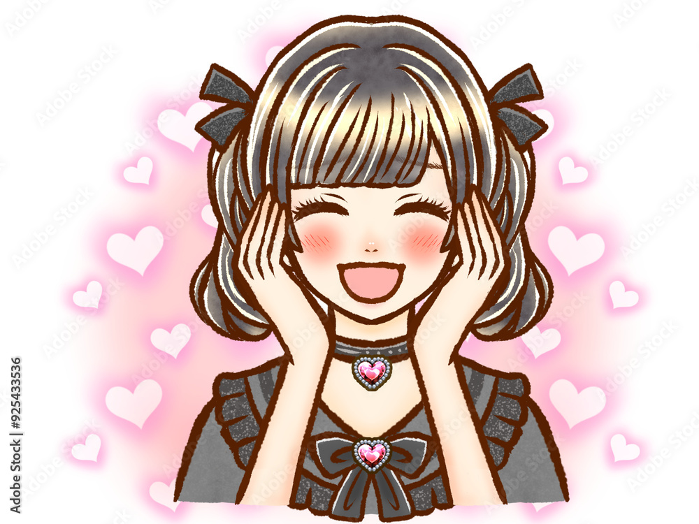 照れている地雷系ツインテール大人女性のイラスト素材