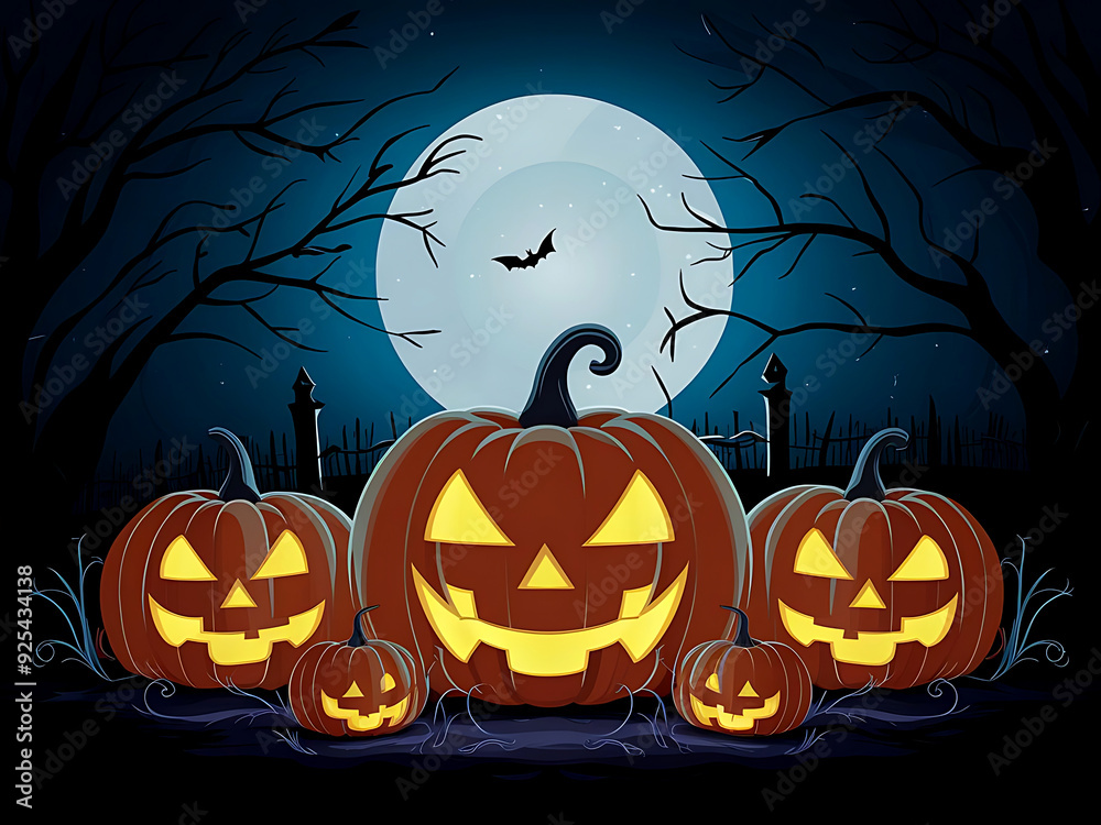 Fototapeta premium Dark night background with pumpkins forest