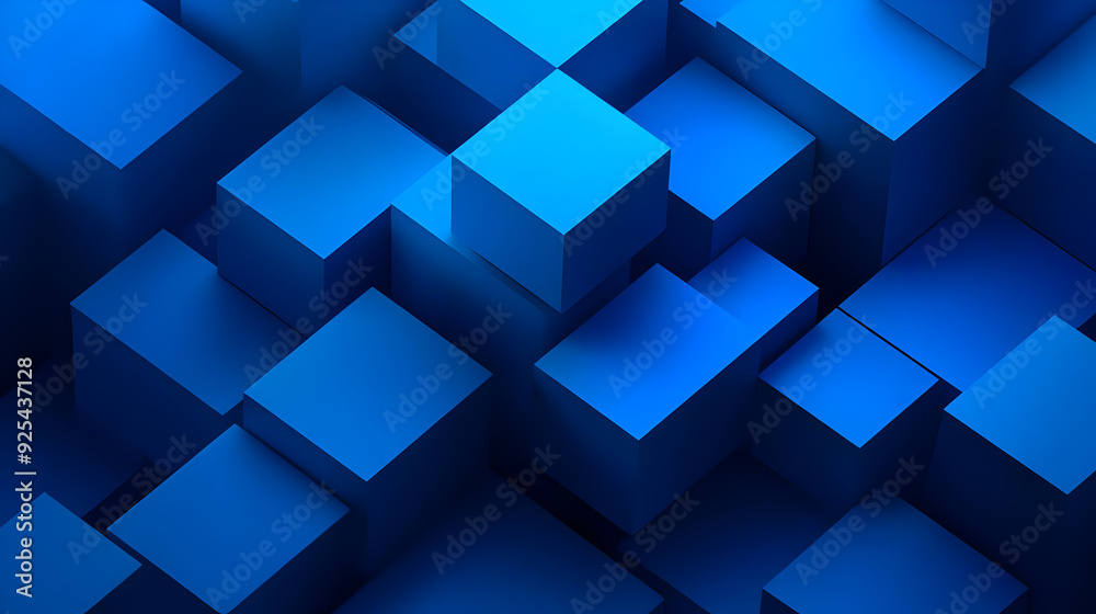 Abstract blue geometric pattern of stacked cubes, creating a modern and minimal design. Abstract blue geometric pattern of stacked cubes, creating a modern and minimal design.