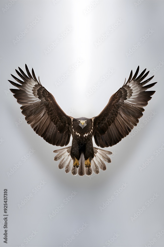 Obraz premium Round Winged Eagle Flying on Blue Sky Background, Photo Realistic, Pattern Background, Wallpaper, Cover and Screen for Smartphone, Cell Phone, Computer, Laptop