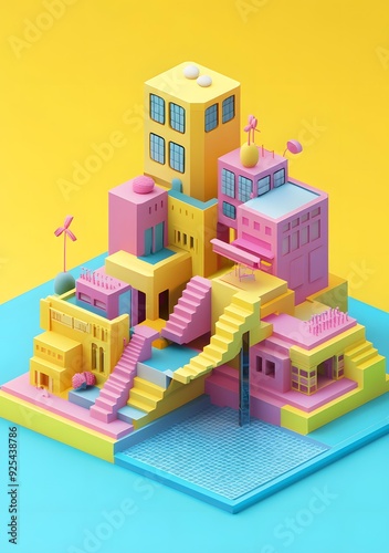 Colorful Abstract Isometric City Building Architecture